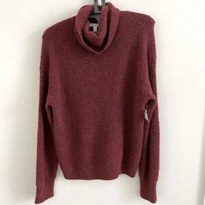 Chunky Knit Turtleneck Sweater Women’s Maroon Burgundy Pullover Long Sleeve Cozy